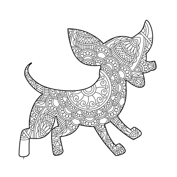 Zentangle Dog Mandala Coloring Page Adults Christmas Dog Floral Animal — Stock Vector