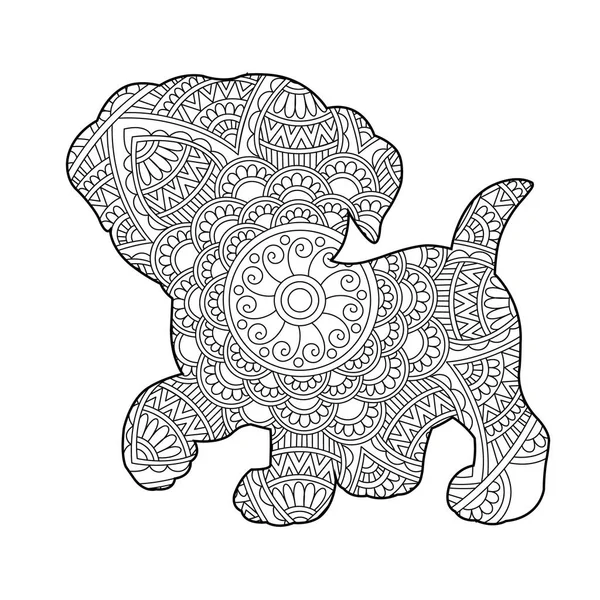 stock vector Zentangle dog mandala coloring page for adults christmas dog and floral animal coloring book antistress coloring page vector illustration