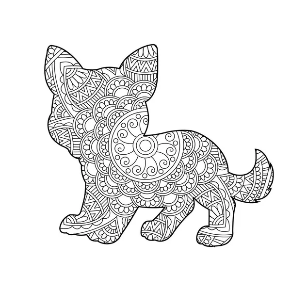 Zentangle Собака Мандала Раскраски Страницы Взрослых Рождественская Собака Цветочные Животные — стоковый вектор