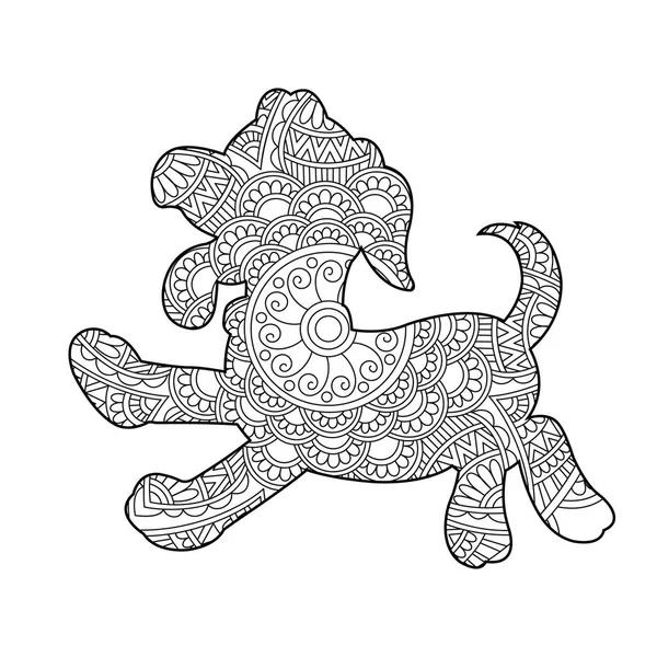 Zentangle Perro Mandala Para Colorear Página Para Adultos Navidad Perro — Vector de stock