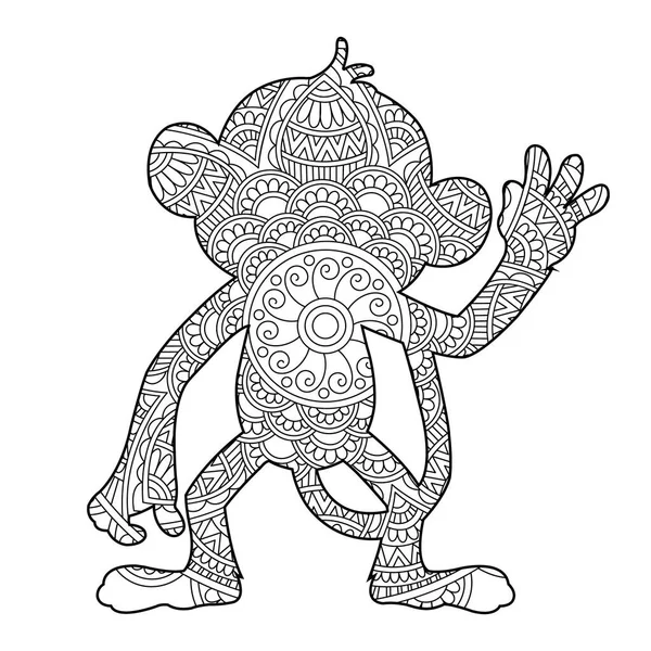 Zentangle Macaco Mandala Página Para Colorir Adultos Animal Colorir Livro — Vetor de Stock