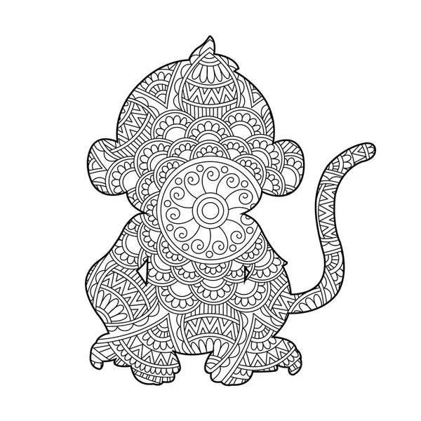 Zentangle Scimmia Mandala Colorare Pagina Adulti Animale Colorare Libro Colorare — Vettoriale Stock
