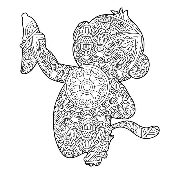 Zentangle Monkey Mandala Coloring Page Adults Animal Coloring Book Antistress — 图库矢量图片