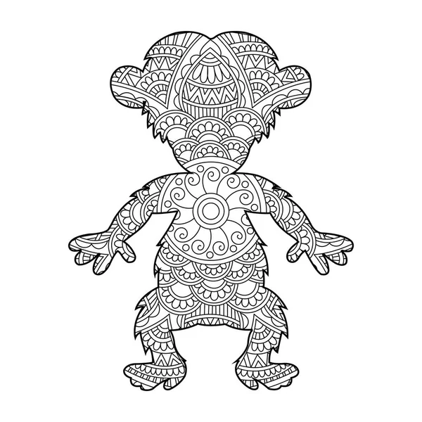 Zentangle Monkey Mandala Kleurplaat Voor Volwassenen Printen Online — Stockvector