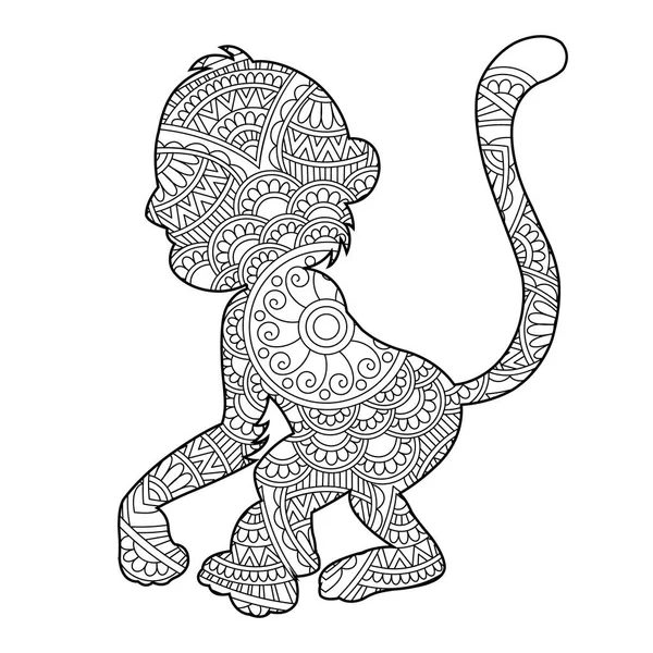 stock vector Zentangle monkey mandala coloring page for adults animal coloring book antistress coloring page