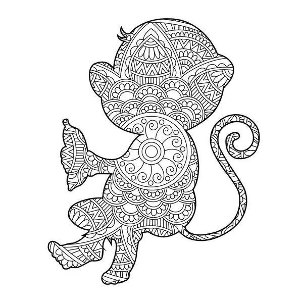 Zentangle Macaco Mandala Página Para Colorir Adultos Animal Colorir Livro — Vetor de Stock