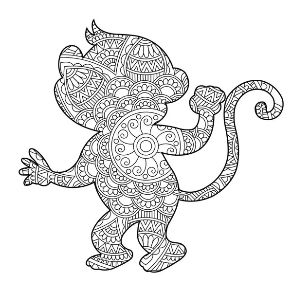 ゼンタングル猿マンダラ着色ページのための大人動物着色本ストレス着色ページ — ストックベクタ