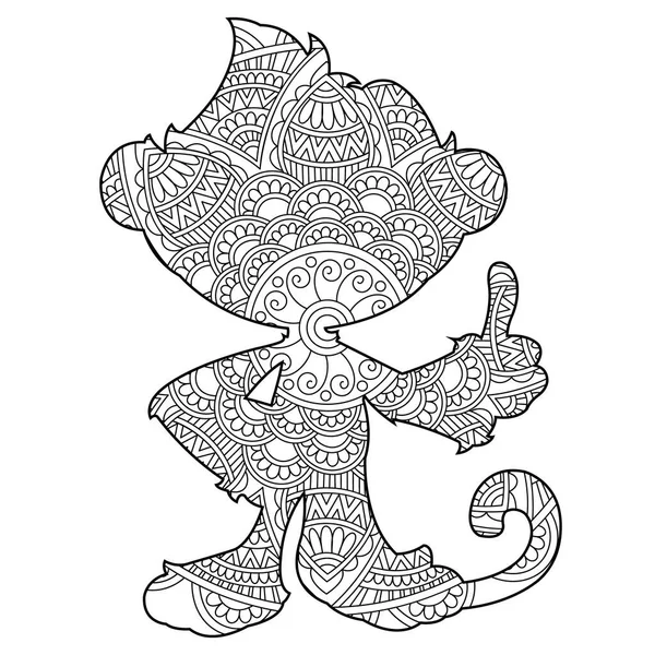 Zentangle Monkey Mandala Coloring Page Adults Animal Coloring Book Antistress — 图库矢量图片