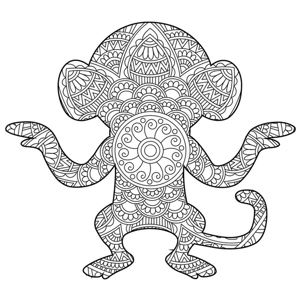 Страница Раскраски Zentangle Monkey Mandala Взрослых Книга Антистрессовых Раскрасок — стоковый вектор