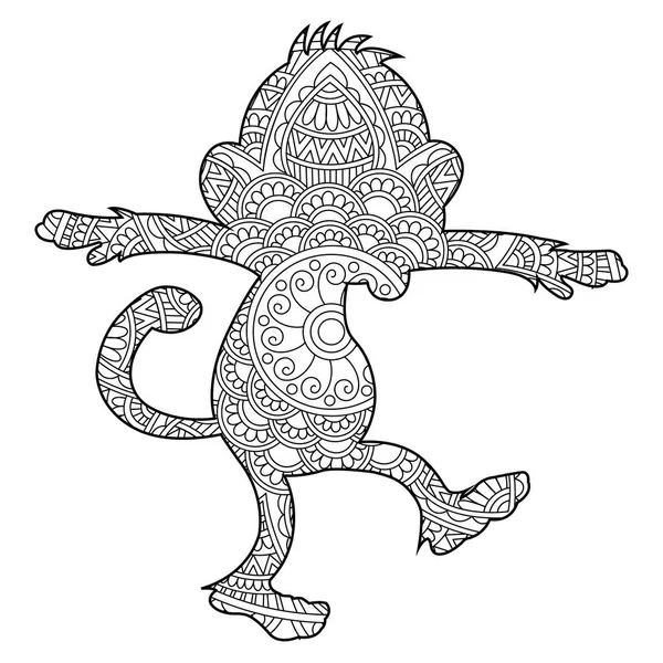 Zentangle Monkey Mandala Malseite Für Erwachsene Tier Malbuch Antistress Malseite — Stockvektor