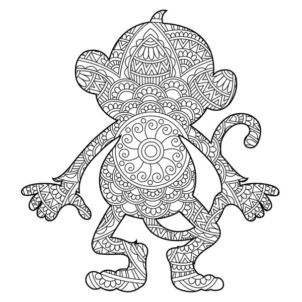 Zentangle Μαϊμού Mandala Χρωματισμός Σελίδα Για Ενήλικες Ζώων Χρωματισμός Βιβλίο — Διανυσματικό Αρχείο