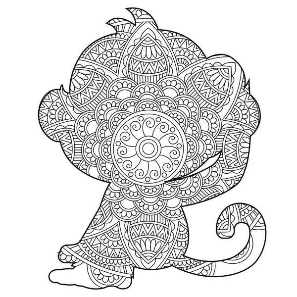 Zentangle Macaco Mandala Página Para Colorir Adultos Animal Colorir Livro —  Vetores de Stock