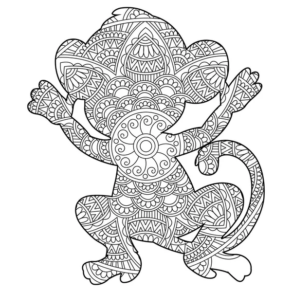 Zentangle Macaco Mandala Página Para Colorir Adultos Animal Colorir Livro —  Vetores de Stock