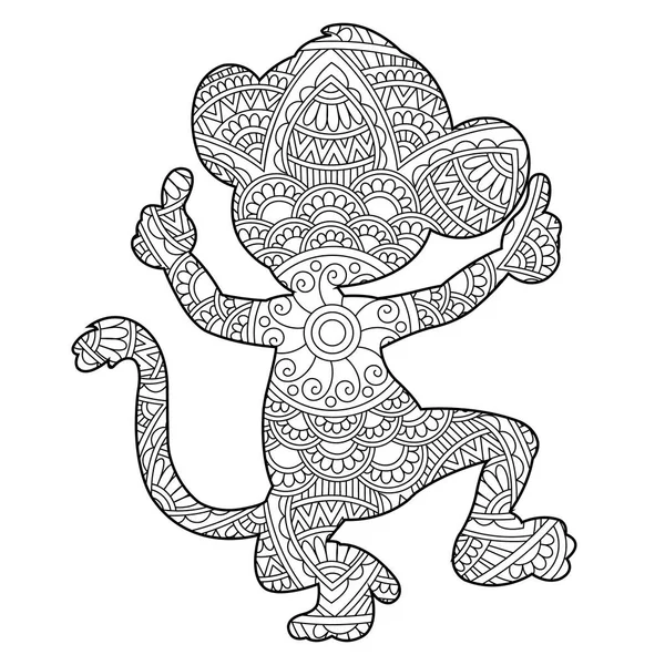 Страница Раскраски Zentangle Monkey Mandala Взрослых Книга Антистрессовых Раскрасок — стоковый вектор