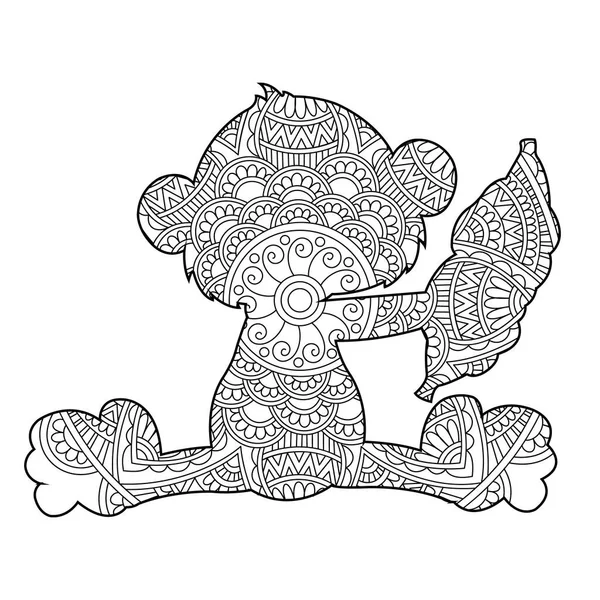 Zentangle Monkey Mandala Kleurplaat Voor Volwassenen Printen Online — Stockvector