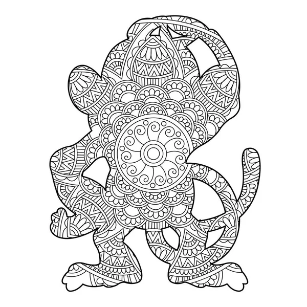 Zentangle Monkey Manaling Page Adult Animal Coling Book Antistress Coling — 스톡 벡터