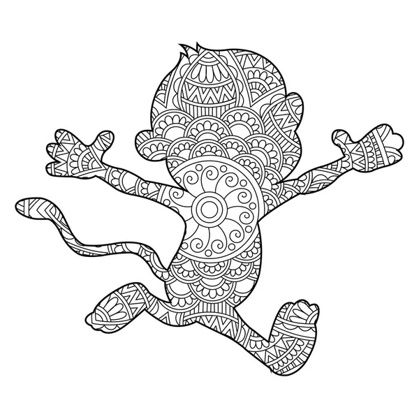 Zentangle Monkey Mandala Malseite Für Erwachsene Tier Malbuch Antistress Malseite — Stockvektor