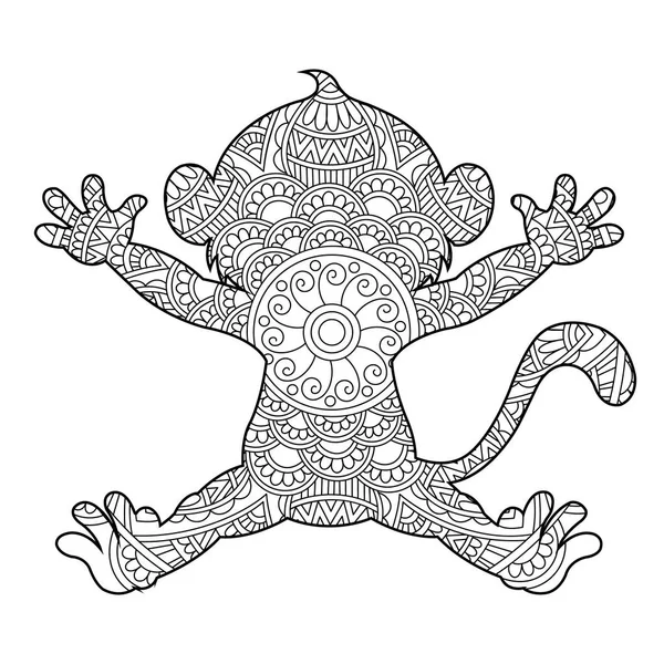 Zentangle Scimmia Mandala Colorare Pagina Adulti Animale Colorare Libro Colorare — Vettoriale Stock