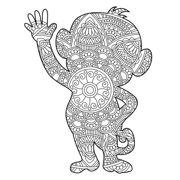 stock vector Zentangle monkey mandala coloring page for adults animal coloring book antistress coloring page