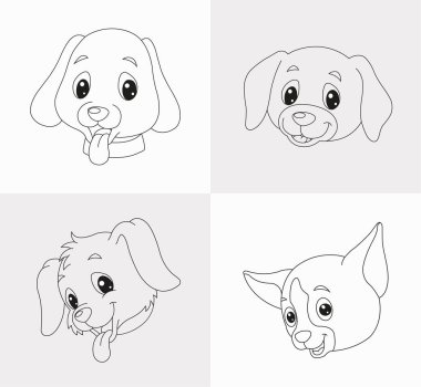 Çocuklar için köpek kafası boyama kitabı. Stres önleyici el. Zentangle köpek yüzü çizimi.