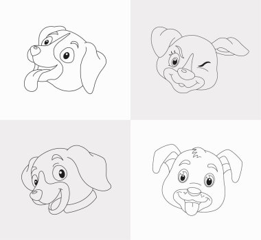 Çocuklar için köpek kafası boyama kitabı. Stres önleyici el. Zentangle köpek yüzü çizimi.