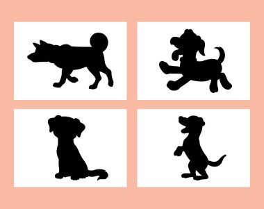 Beyaz arka plan hayvan silueti üzerinde izole köpek silueti vektörü set boyama kitabı çocukları