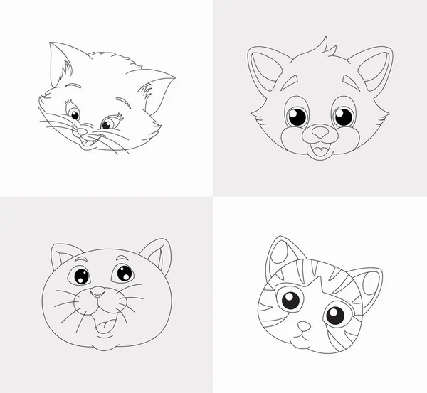 Çocuklar için kedi kafası boyama kitabı. Stres önleyici. Beyaz arkaplanda elle çizilmiş kedi yüzlü kedi yüz çizimi