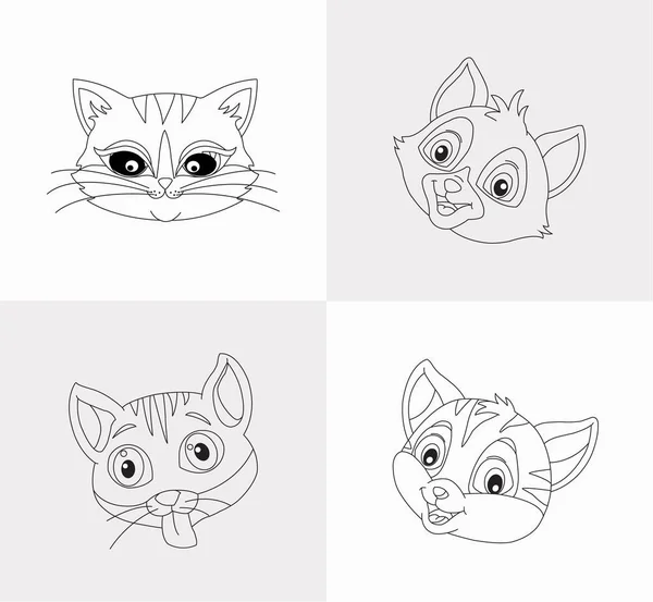 Cat Head Set Coloring Book Kids Antistress Hand Drawn Zentangle — Stock Vector