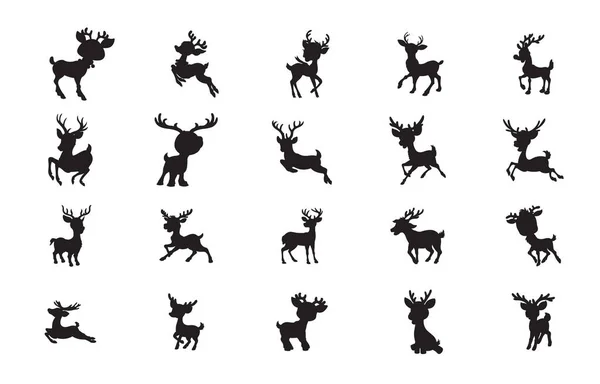 Geyik silueti toplama vektör illüstrasyon vahşi hayvanlar beyaz arka planda izole sevimli hayvan aile silueti çocuklar için resim seti