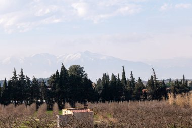 Kışın dağların tepesinden manzara