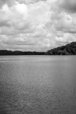Bulutlu bir gün ile güzel nehir, tek renkli görüntü