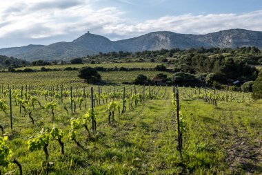 Küçük bir dağı olan küçük bir köyü olan güzel bir manzara.