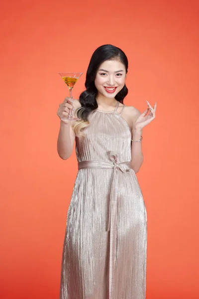 Cheerful Beautiful Lady Raise Sparkling Wine Glass — Foto de Stock