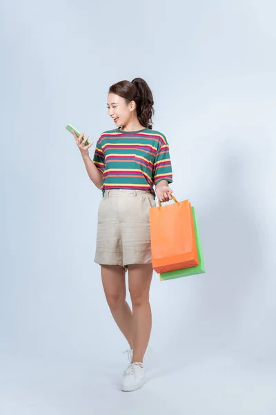 Full Length Photo Pretty Positive Lady Hold Store Mall Packages — ストック写真