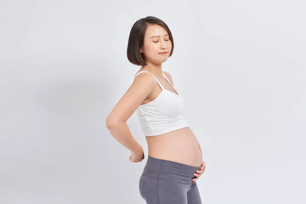 Jong Mooi Zwanger Aziatische Vrouw Staande Aanraken Buik Terug — Stockfoto