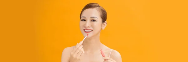 Hermosa Joven Asiático Chica Cara Con Maquillaje Aislado Banner Fondo — Foto de Stock
