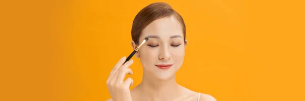 Web Banner Young Asian Woman Healthy Fair Skin Applying Her — Stock Photo, Image