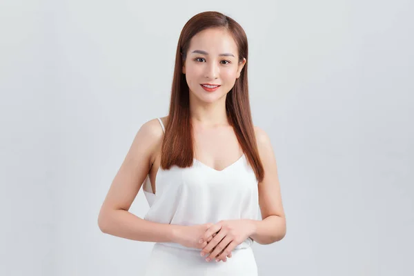 Joven Mujer Asiática Posando Sobre Fondo Blanco —  Fotos de Stock