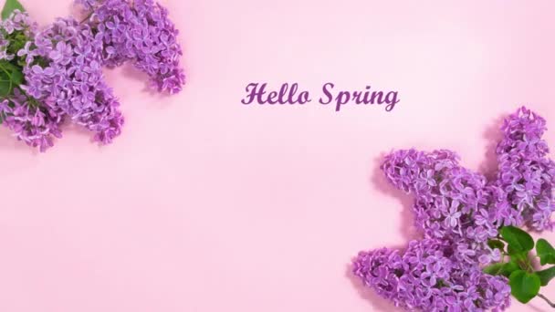 Flowering Lilac Branches Sway Slightly Corners Greeting Card Text Hello — Stockvideo