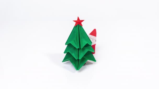 Originální Vánoční Přání Santa Claus Dárková Krabice Složená Papíru Origami — Stock video