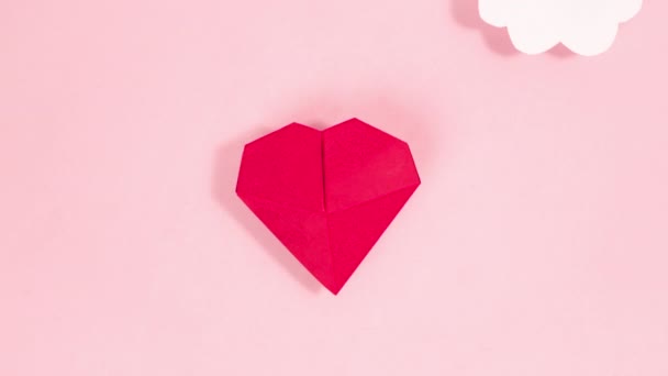 Cartão Saudação Feliz Dia Dos Namorados Coração Origami Volumétrico Vermelho — Vídeo de Stock