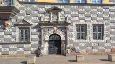 Erfurt, Almanya - 8 Mart 2025: Tarihi Haus zum Stockfisch 'in (Stockfish Evi) güzel orjinal cephesi, şimdi bir müze.
