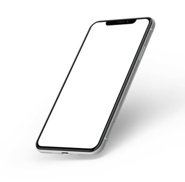 Beyaz arkaplanda izole edilmiş boş ekran 3D cep telefonu