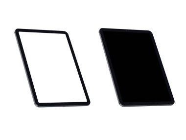 beyaz arkaplanda izole edilmiş siyah ve beyaz ekran 3d tablet aygıtı