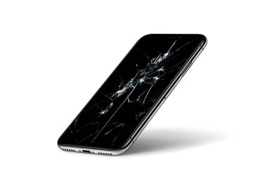 3D Hazırlanmış Kırık Ekran Cep Telefonu - Ezilmiş Ekran Cep Telefonu beyaz arkaplanda izole edildi 