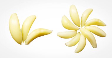 Beyaz arka planda soyulmuş sarımsak karanfilleri - Lehsan karanfilleri