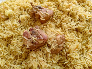 Biryani 'nin yakın çekim görüntüsü - Tavuk pilavı