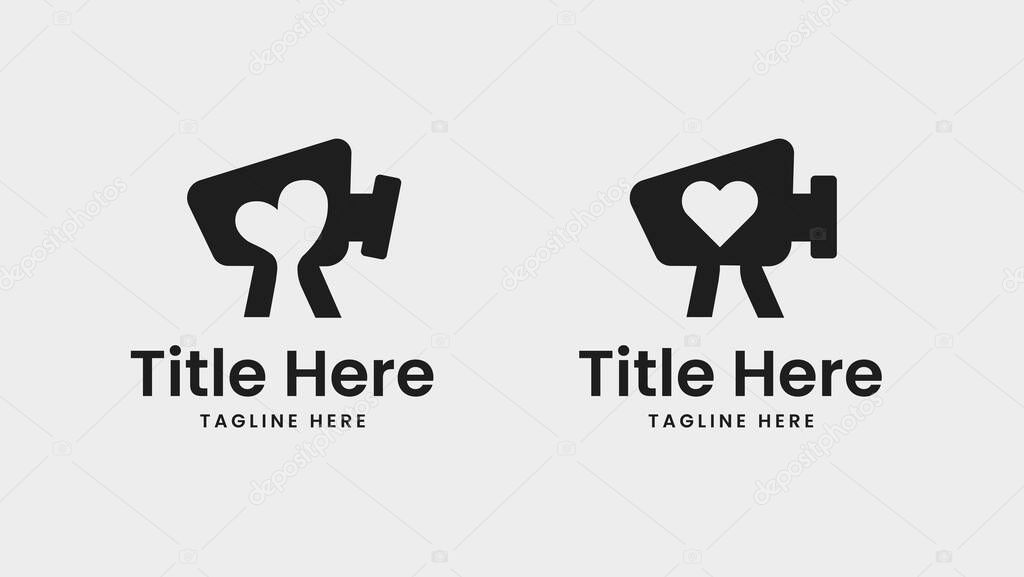 Set of Camera and Heart Logo - Video Recording with Heart Shape Logo Design