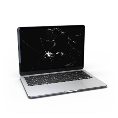 Kırık Ekran Bilgisayarı Beyaz Arkaplanda izole edildi