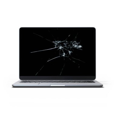 3d Rendered Kırık Ekran Laptop beyaz arkaplanda izole edildi - Kırılmış ve parçalanmış Ekran Dizüstü bilgisayar